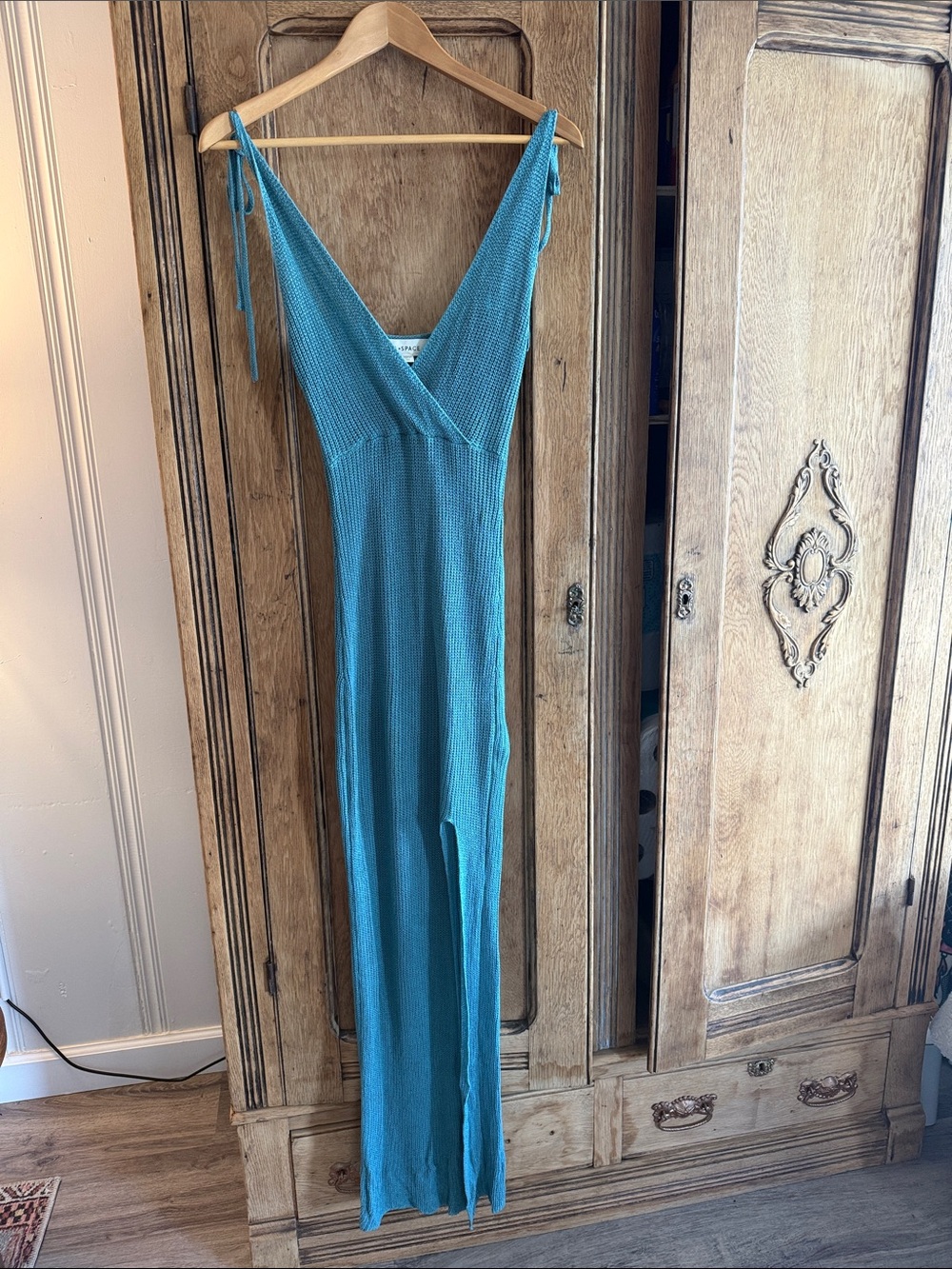 l*space Teal Knit V-Neck Sweater Dress